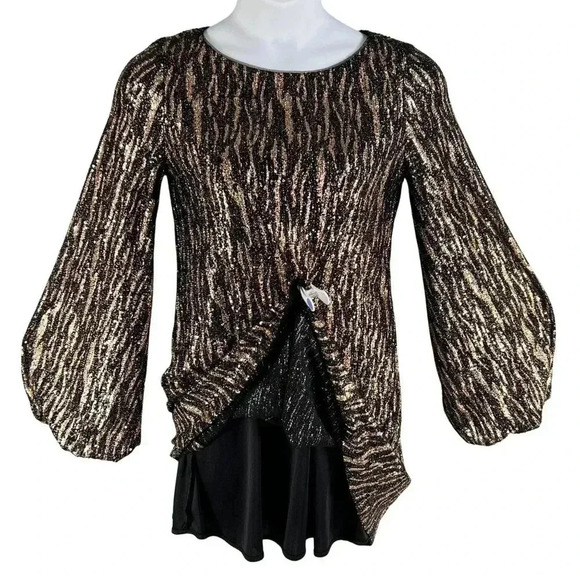 Betsy Adam Womens 10 Metallic Sequined Long Sleeve Mini Cocktail Party Dress - Picture 4 of 15